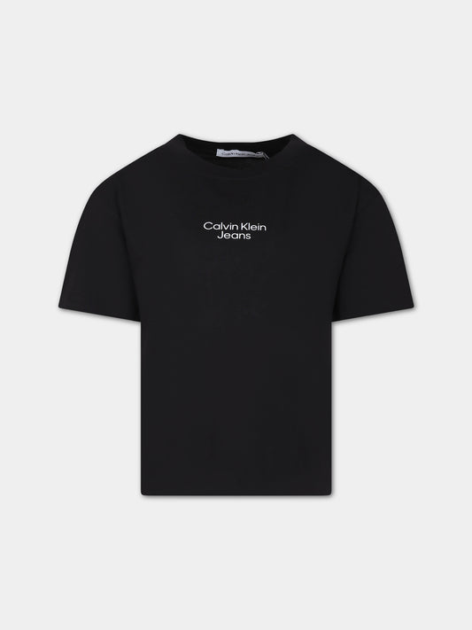 T-shirt nera per bambino con logo,Calvin Klein Kids,24SMCKIB0IB02034 BEH