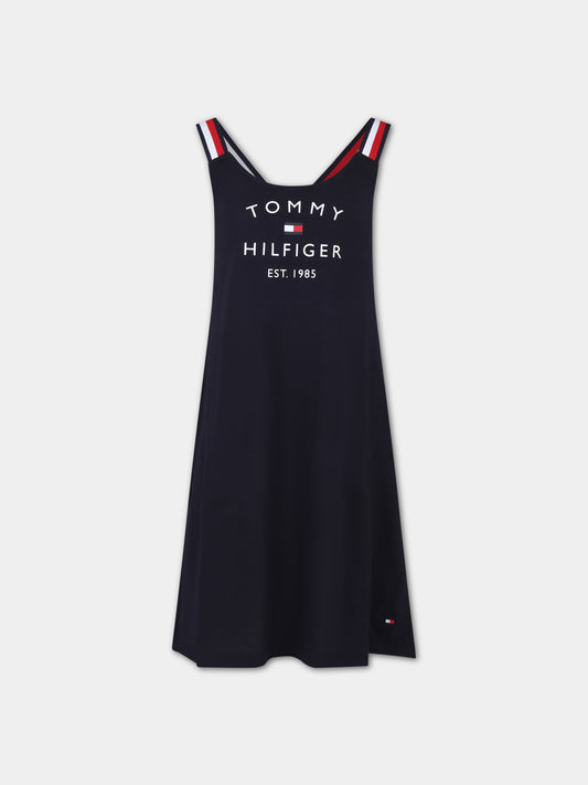 Copricostume blu per bambina con logo,Tommy Hilfiger Junior,24SMTAUG0UG00742T DW5