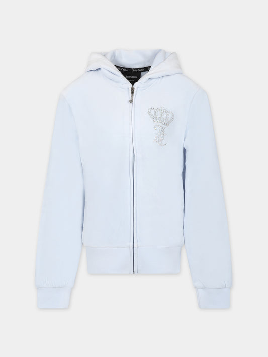 Felpa celeste per bambina con logo,Juicy Couture,24SMJCJBX6366 E44