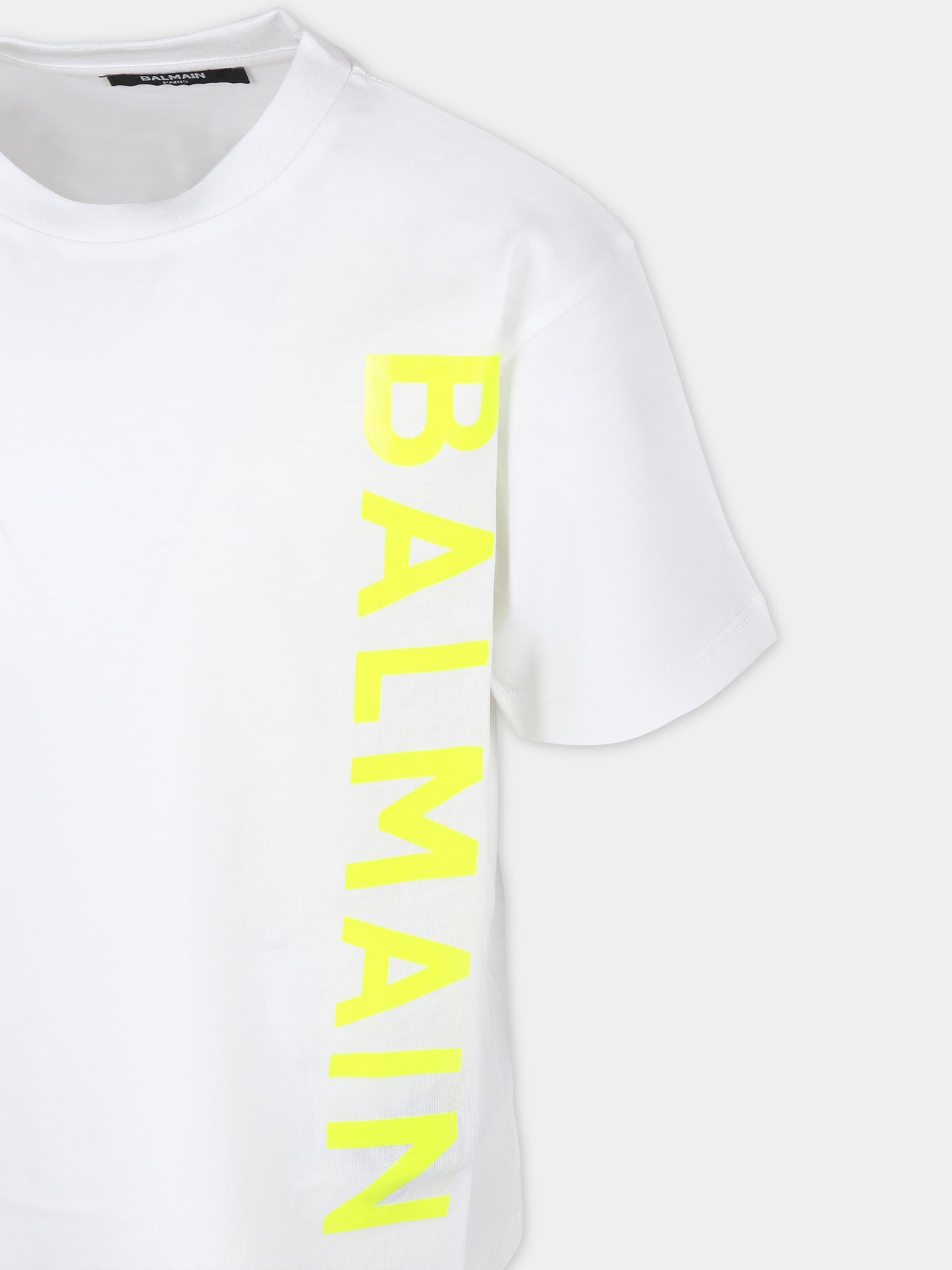 T-shirt bianca per bambini con logo giallo,Balmain Kids,BU8S01 Z1751 100GL