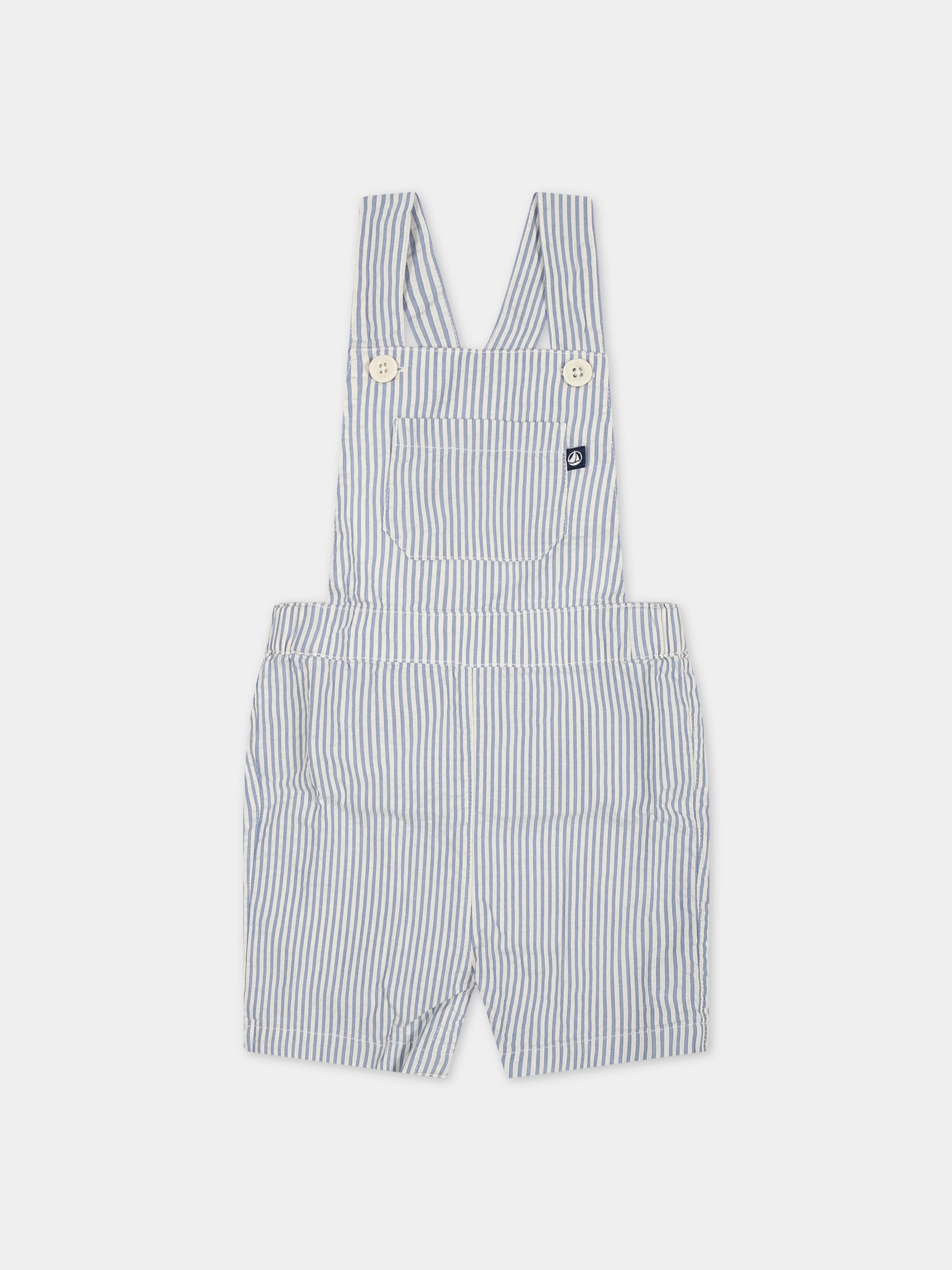 Salopette celeste per neonato con righe,Petit Bateau,A09JT 05 GAULOISE/MARSHMALLOW