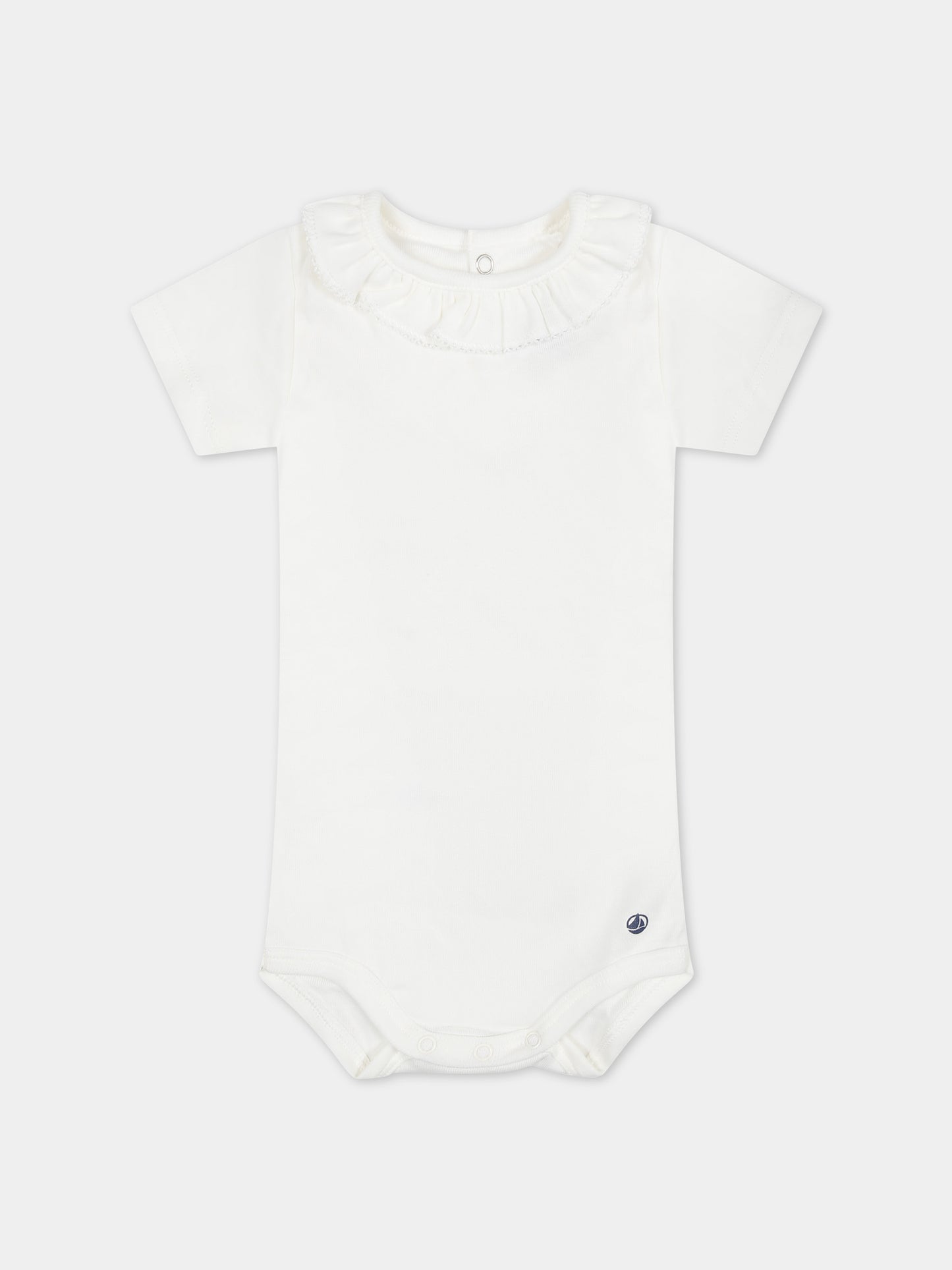 Body bianco per neonata con rouches,Petit Bateau,A0A0R 01 MARSHMALLOW