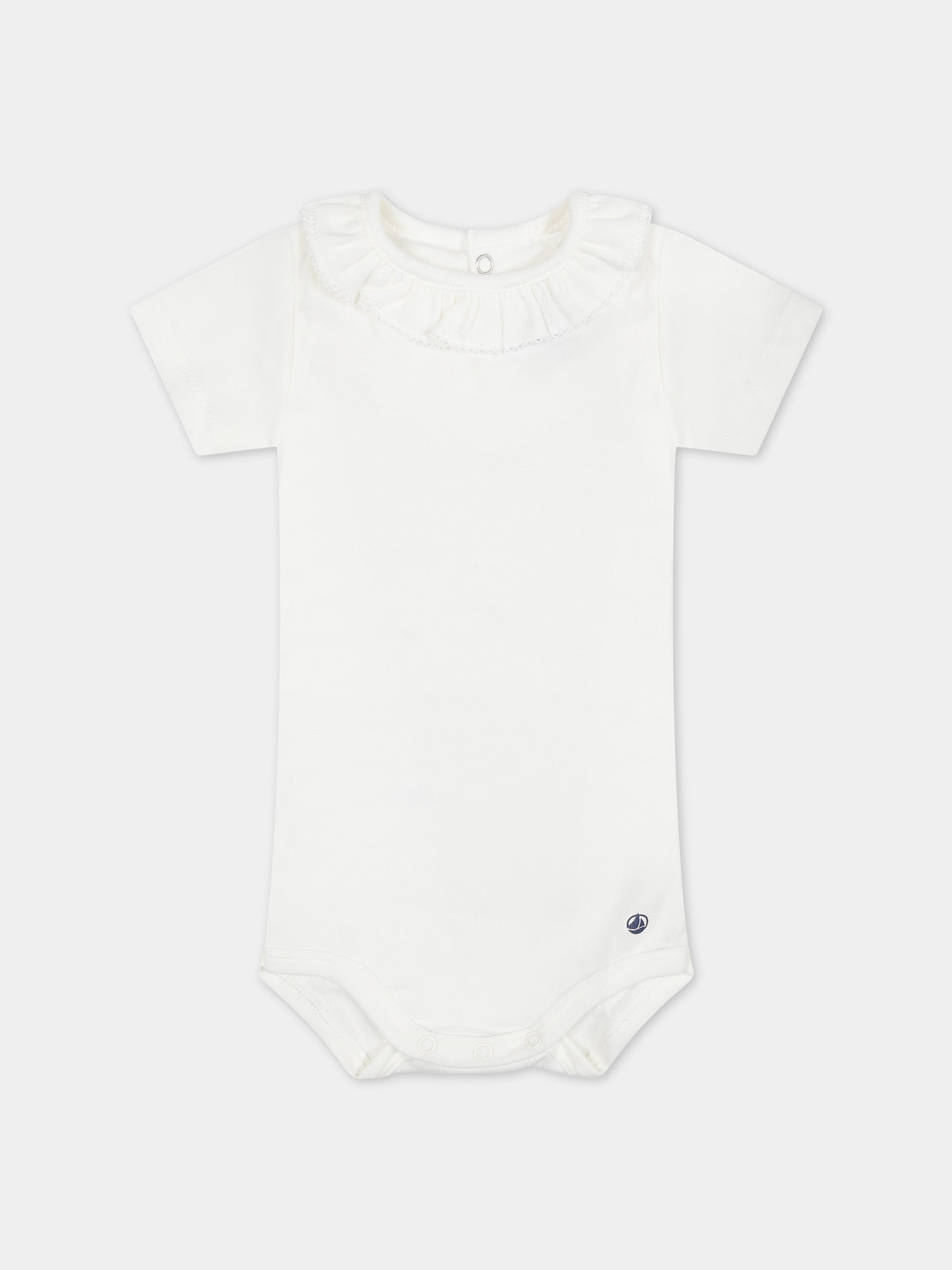 Body bianco per neonata con rouches,Petit Bateau,A0A0R 01 MARSHMALLOW