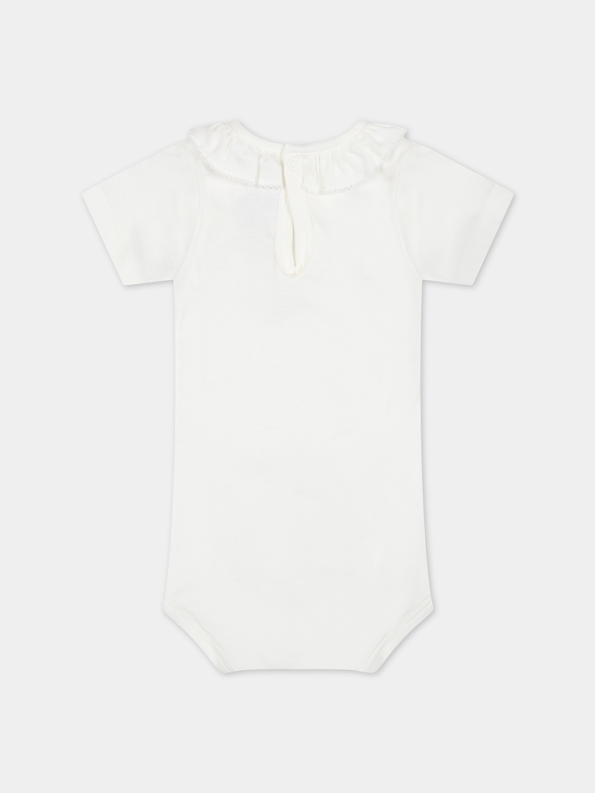 Body bianco per neonata con rouches,Petit Bateau,A0A0R 01 MARSHMALLOW