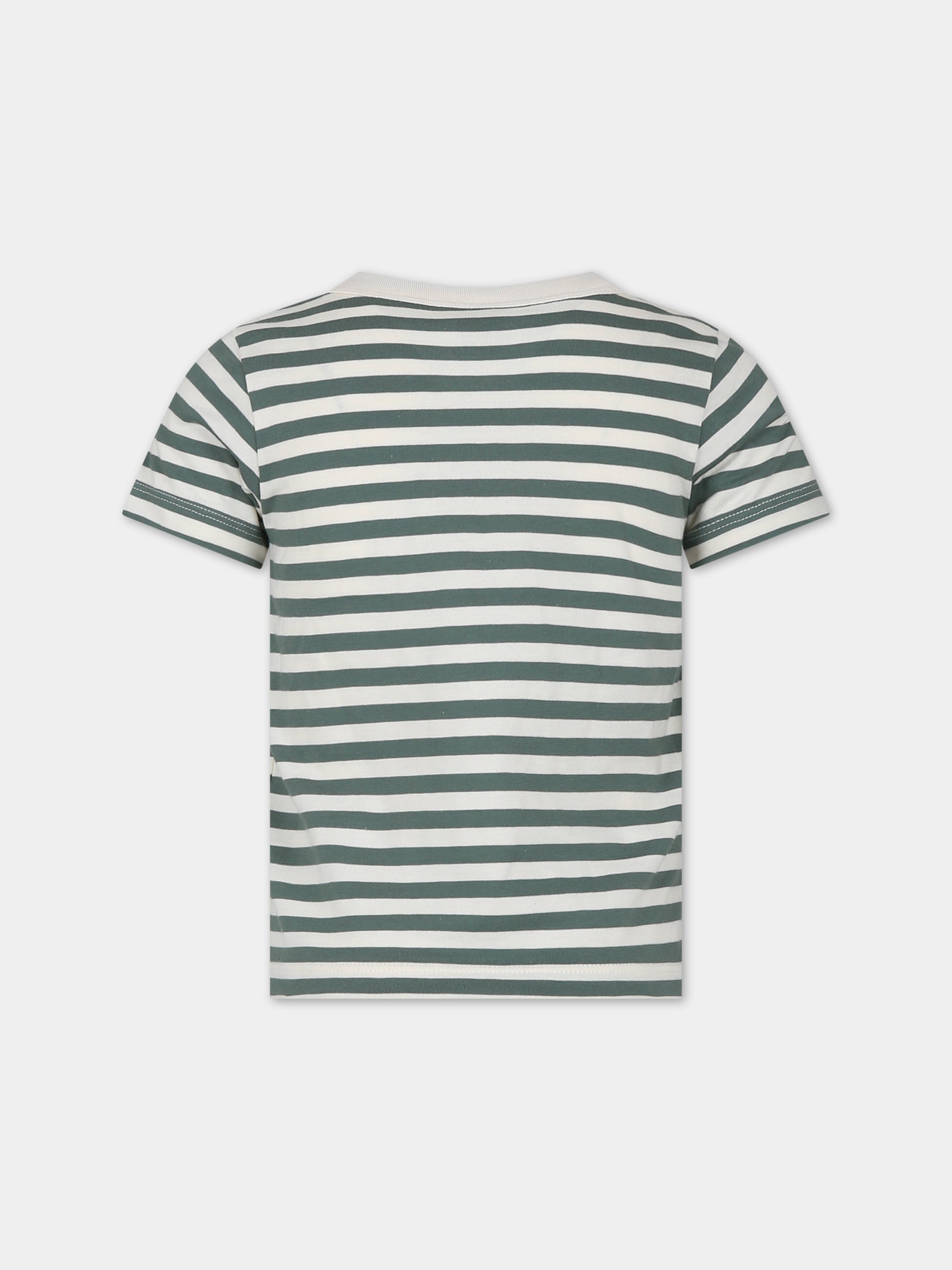 T-shirt verde per bambini con righe,Petit Bateau,A0A1D 02 CROCO/AVALANCHE