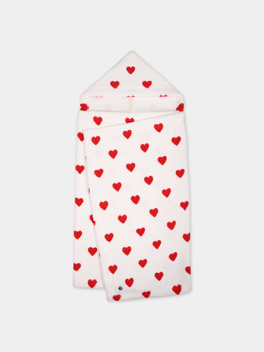 Accappatoio bianco per neonata con cuori,Petit Bateau,A08SI 89 MARSHMALLOW/TERKUIT