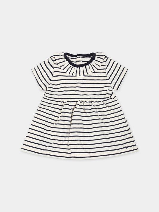 Vestito avorio per neonata con righe blu,Petit Bateau,A09OF 01 AVALANCHE/SMOKING