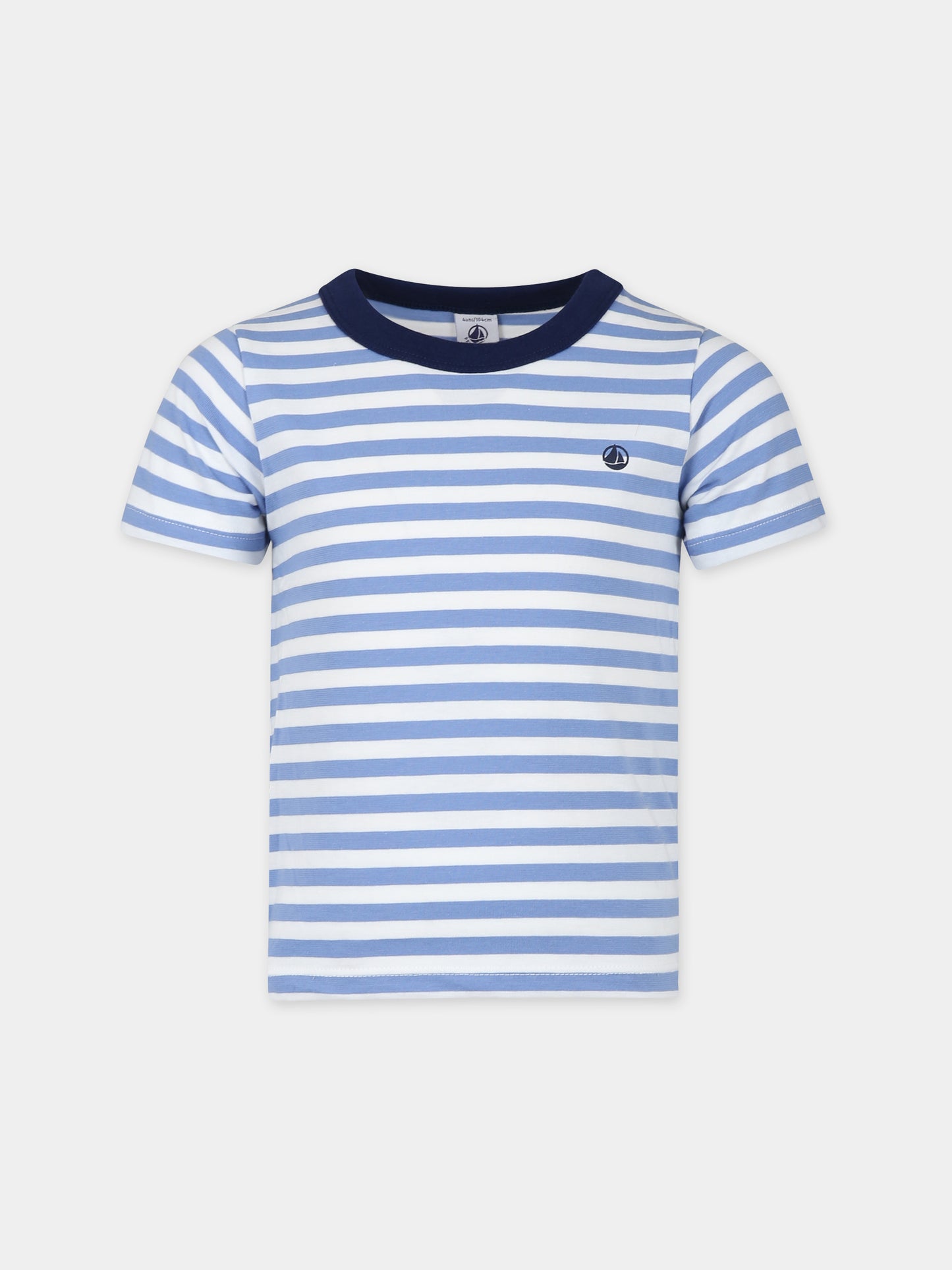 T-shirt azzurra per bambino con righe,Petit Bateau,A0A1D 01 GAULOISE/MARSHMALLOW