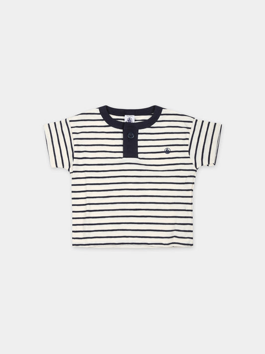 T-shirt avorio per neonato con logo,Petit Bateau,A09PY 01 AVALANCHE/SMOKING