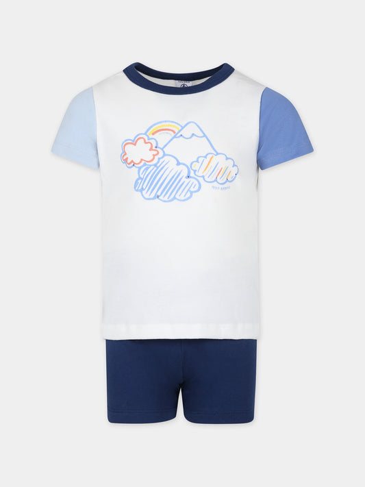 Pigiama bianco per bambino con stampa e logo,Petit Bateau,A09QF 01 INCOGNITO/MULTICO