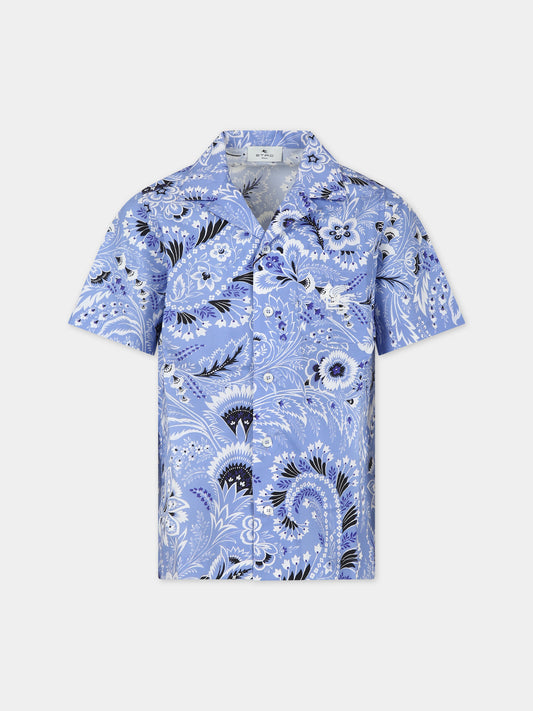 Camicia celeste per bambino con motivo paisley,Etro,GU5P01 P0417 654AV