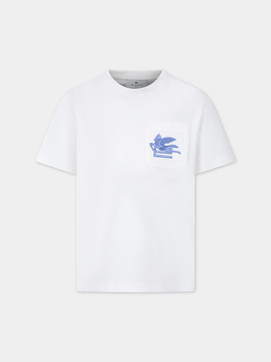 T-shirt bianca per bambini con iconico Pegaso,Etro,GU8P11 Z2081 101AZ