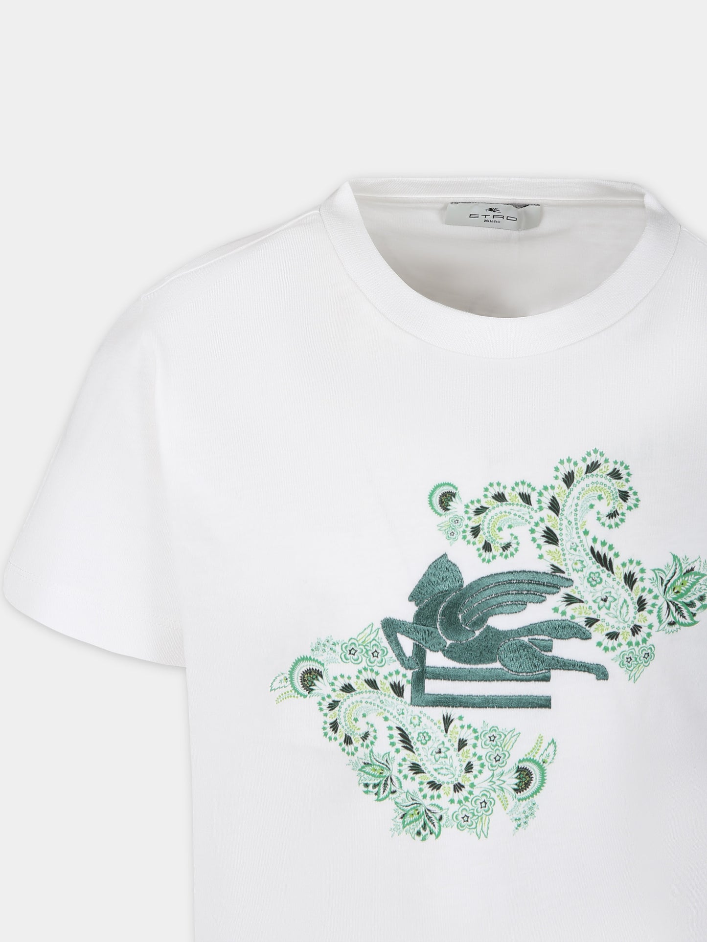 T-shirt bianca per bambini con logo e motivo paisley,Etro,GU8P21 Z2081 101VE