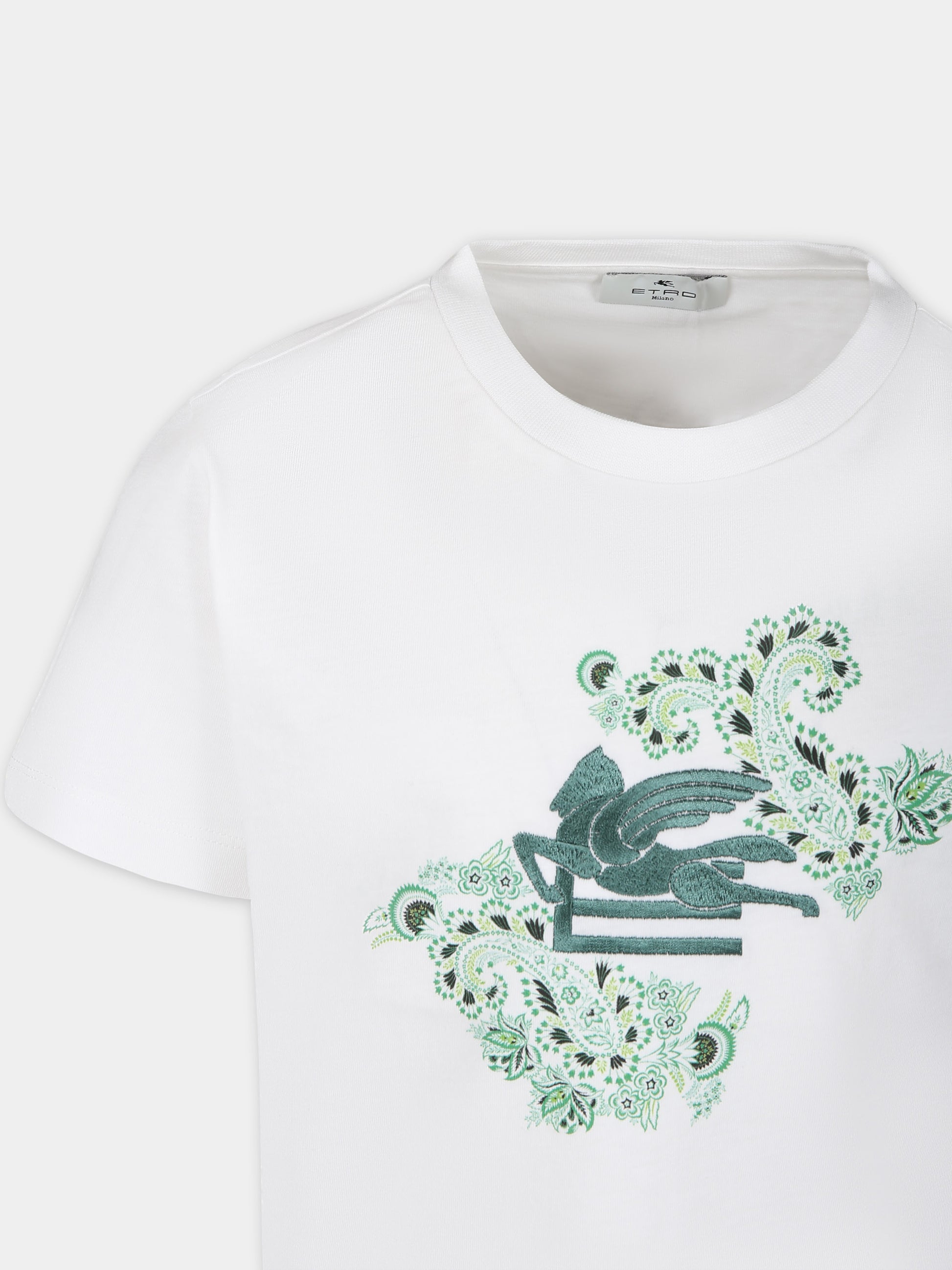 T-shirt bianca per bambini con logo e motivo paisley,Etro,GU8P21 Z2081 101VE