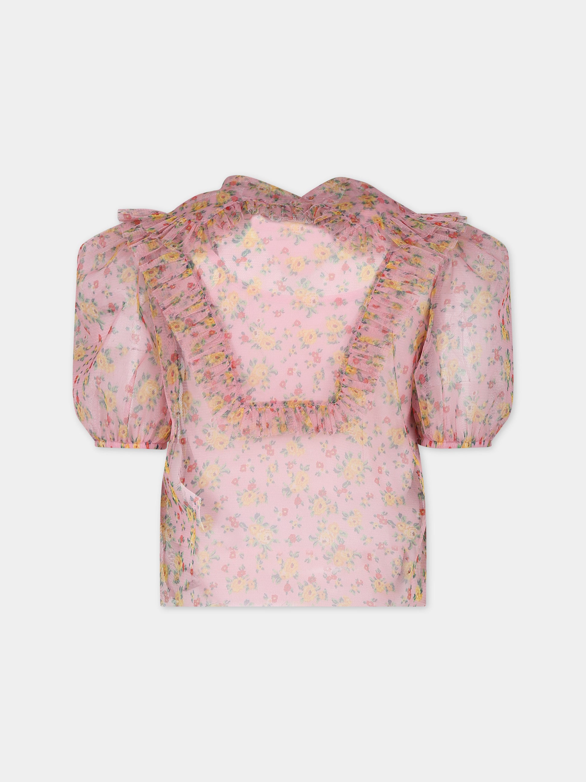 Camicia rosa per bambina con stampa fiori,Philosophy,PFCA023 0 TU089 D999