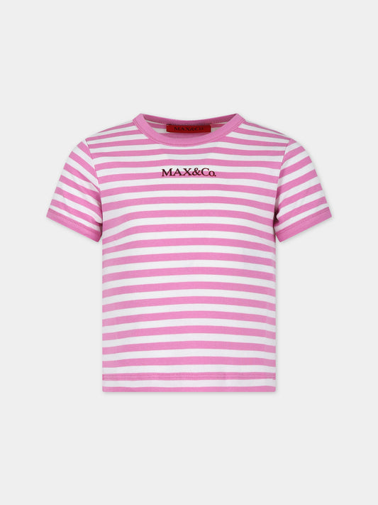 T-shirt fucsia per bambina con logo,Max&co,MX0006 MX008 MAXT2F MX300