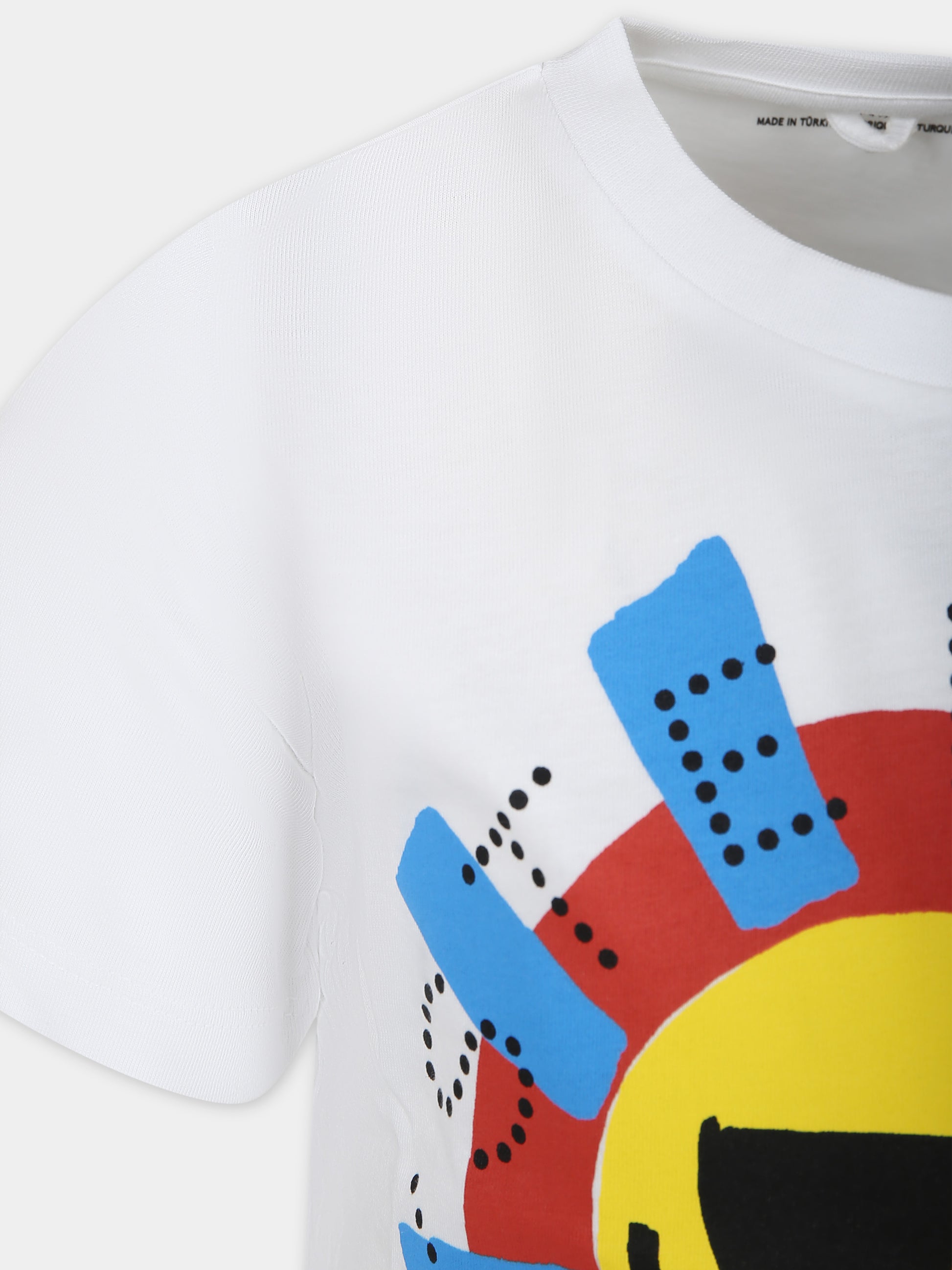 T-shirt bianca per bambino con sole,Stella Mccartney Kids,TU8R11 Z0434 100
