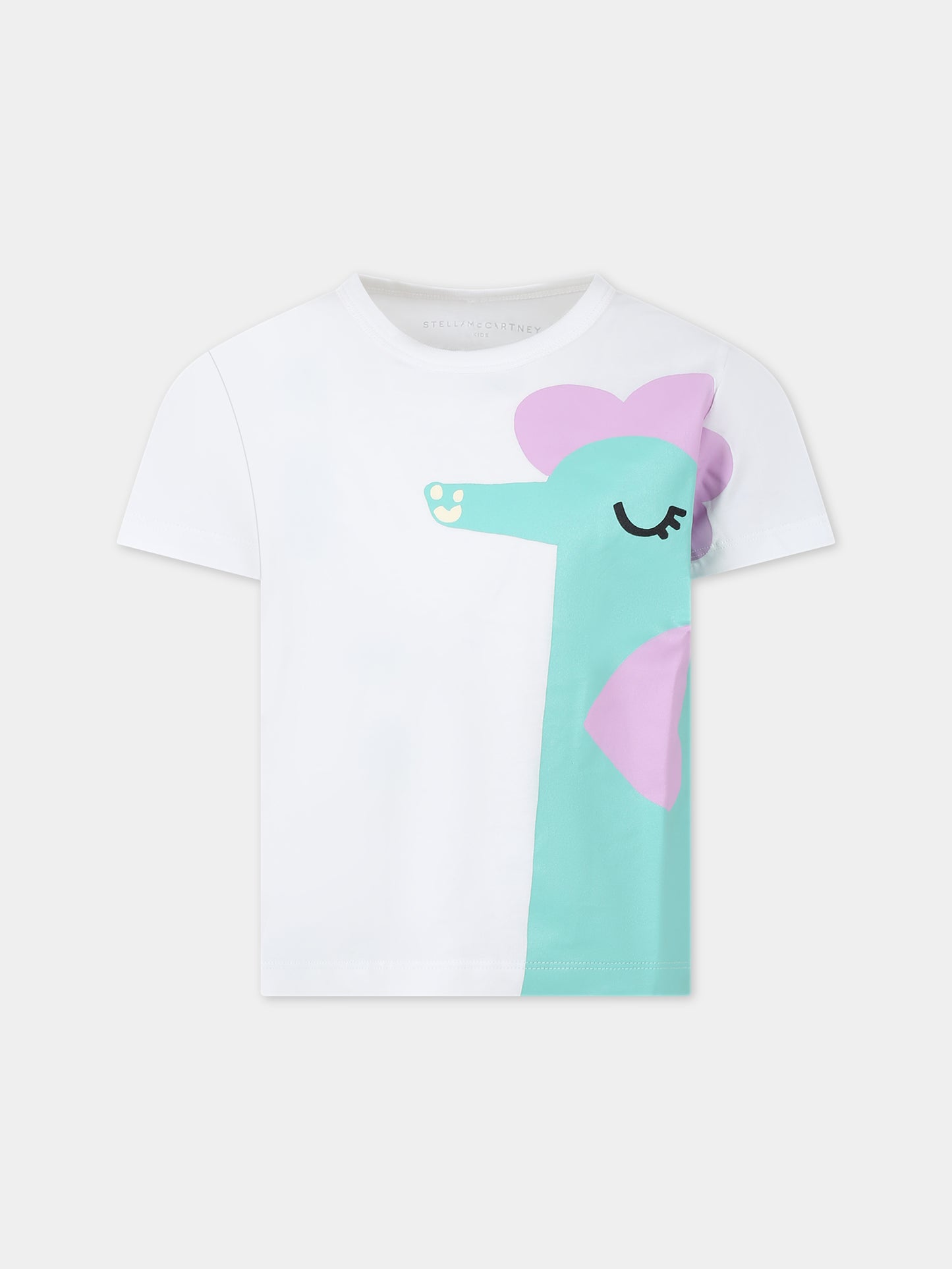 T-shirt bianca per bambina con cavalluccio marino,Stella Mccartney Kids,TU8D11 Z0434 101