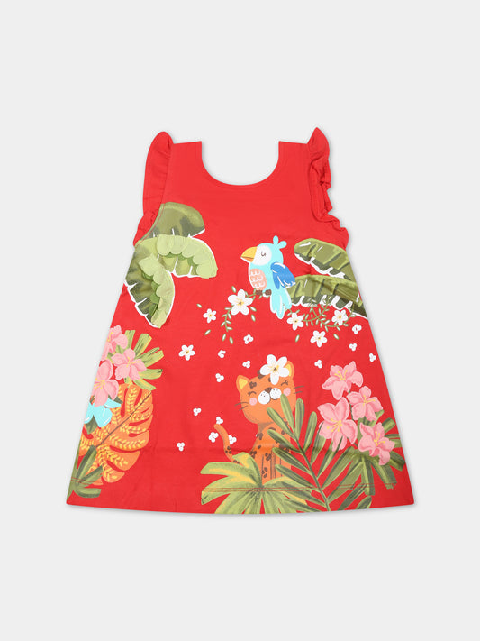 Vestito rosso per neonata con stampa animali,Mayoral,1931 034