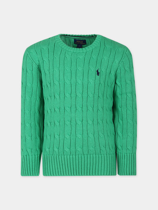 Maglione verde per bambino con ricamo,Ralph Lauren Kids,702674063