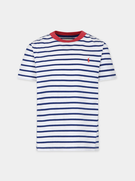 T-shirt blu per bambino con ricamo,Ralph Lauren Kids,934201001