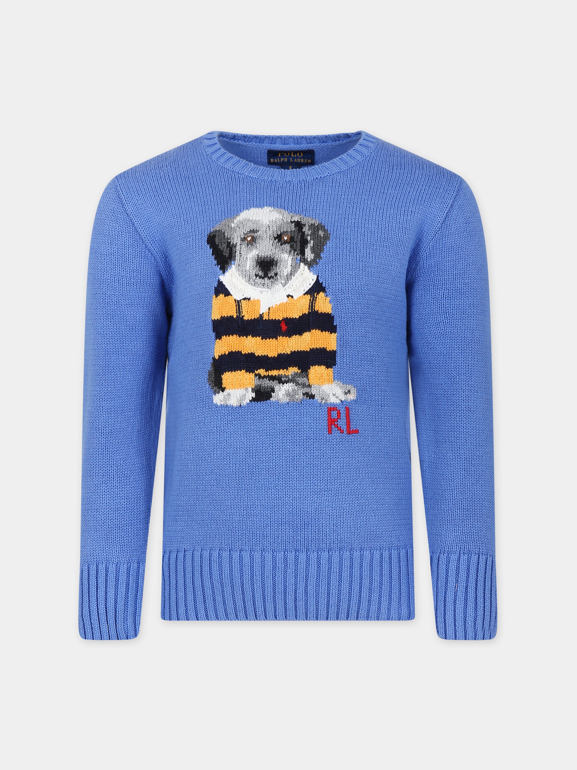 Maglione  azzurro per bambino con cane,Ralph Lauren Kids,935477001