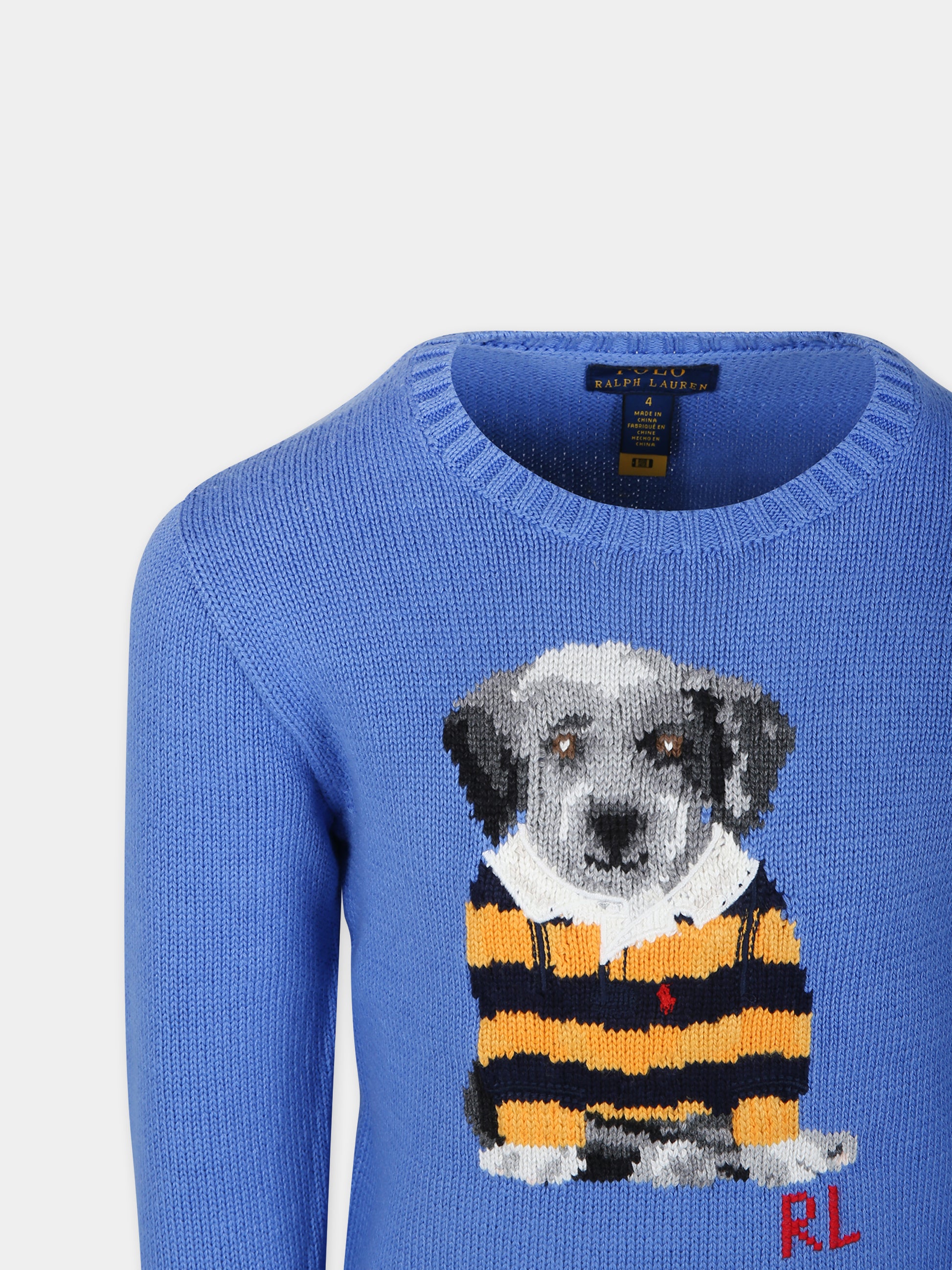 Maglione  azzurro per bambino con cane,Ralph Lauren Kids,935477001