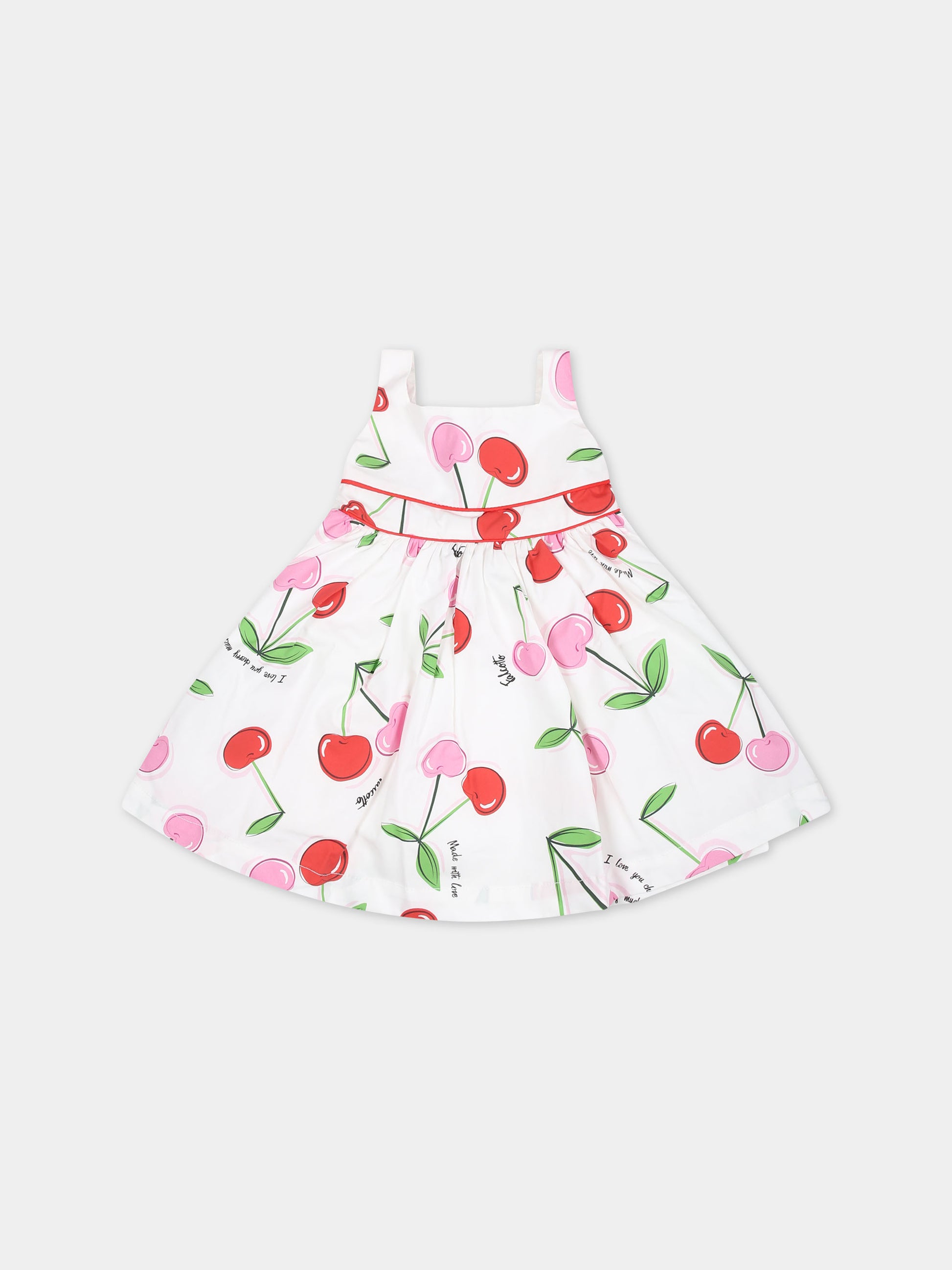 Vestito bianco per neonata con stampa ciliegie,Falcotto,001 6002164 01 1H09
