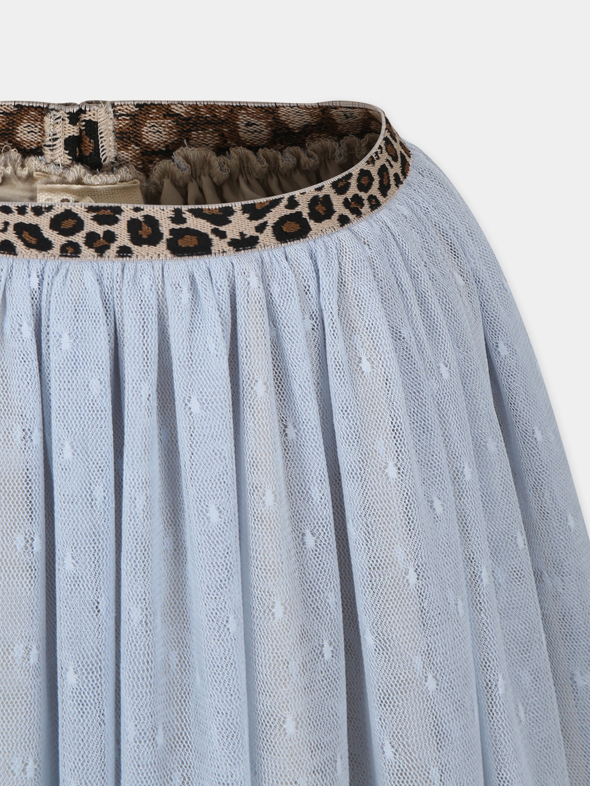 Gonna celeste per bambina con ricami,Caffe' D'orzo,ZU7A14 T0075 607