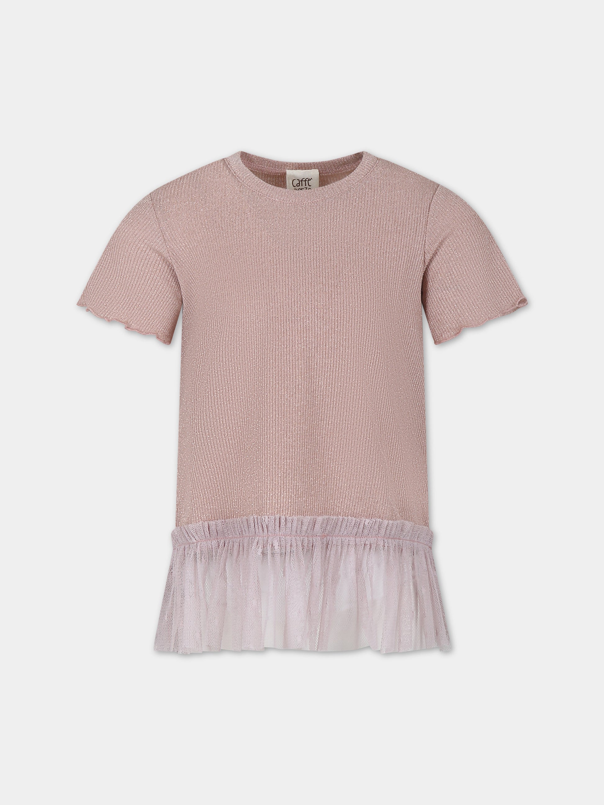 T-shirt rosa per bambina con tulle,Caffe' D'orzo,ZU8A31 J0384 536OR