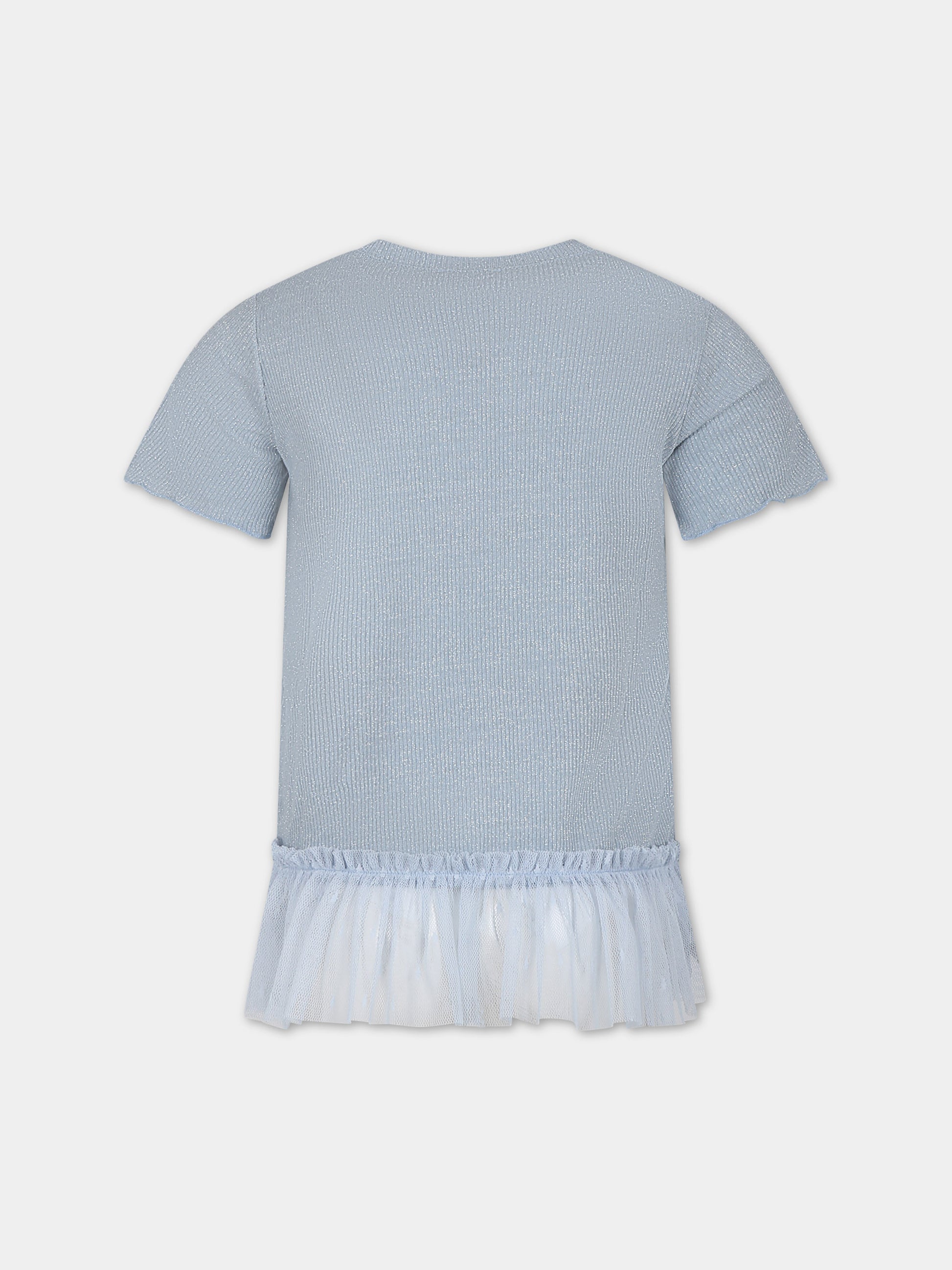 T-shirt celeste per bambina con tulle,Caffe' D'orzo,ZU8A31 J0384 607AG
