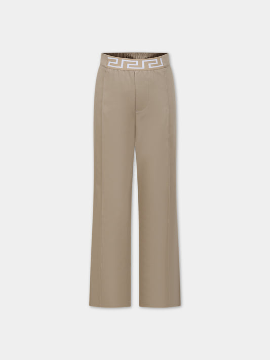 Pantaloni beige per bambina con logo,Versace,1013831 1A09209 1K020