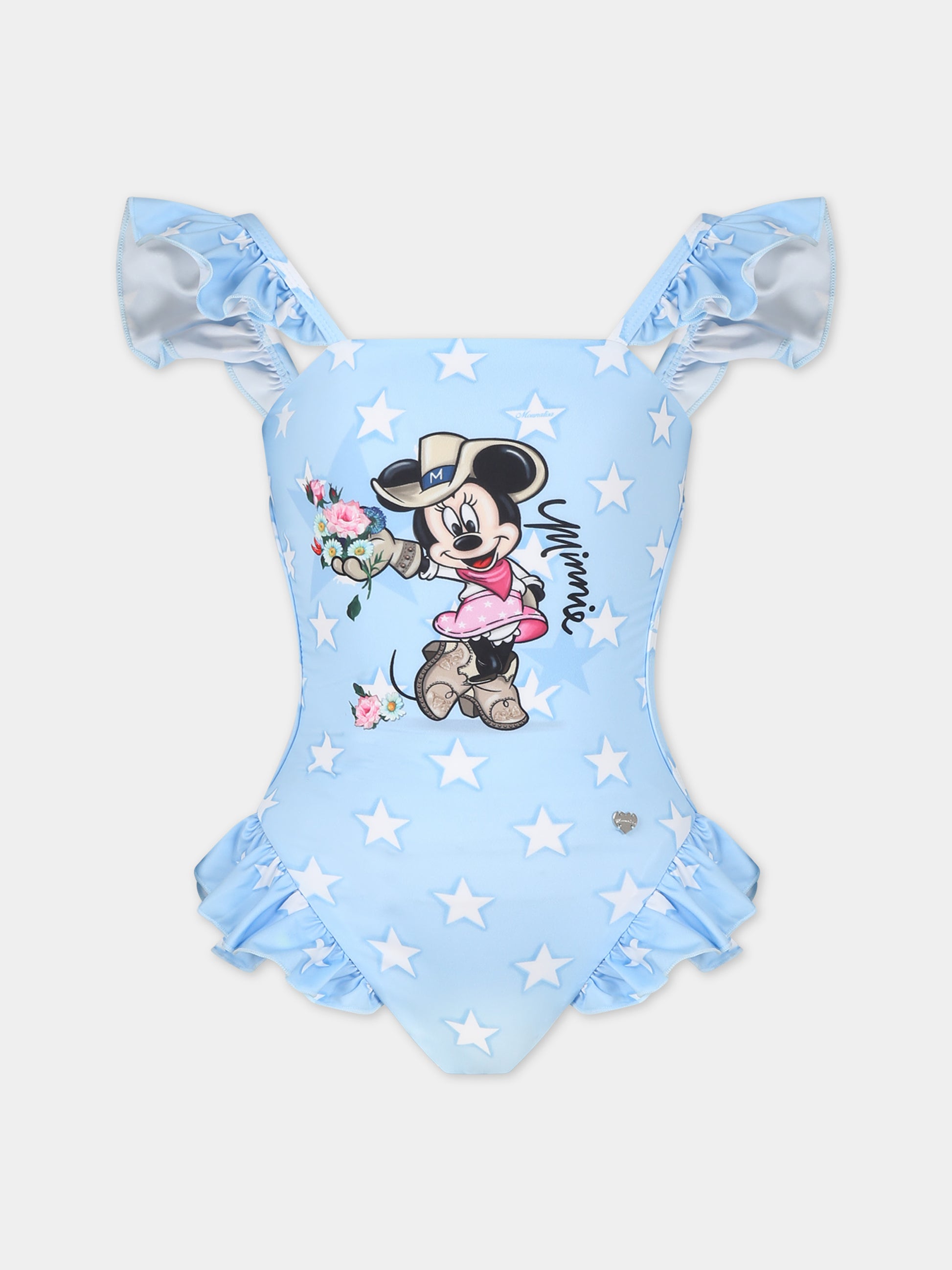 Costume intero celeste per bambina con Minnie,Monnalisa,19C060 3094 5899