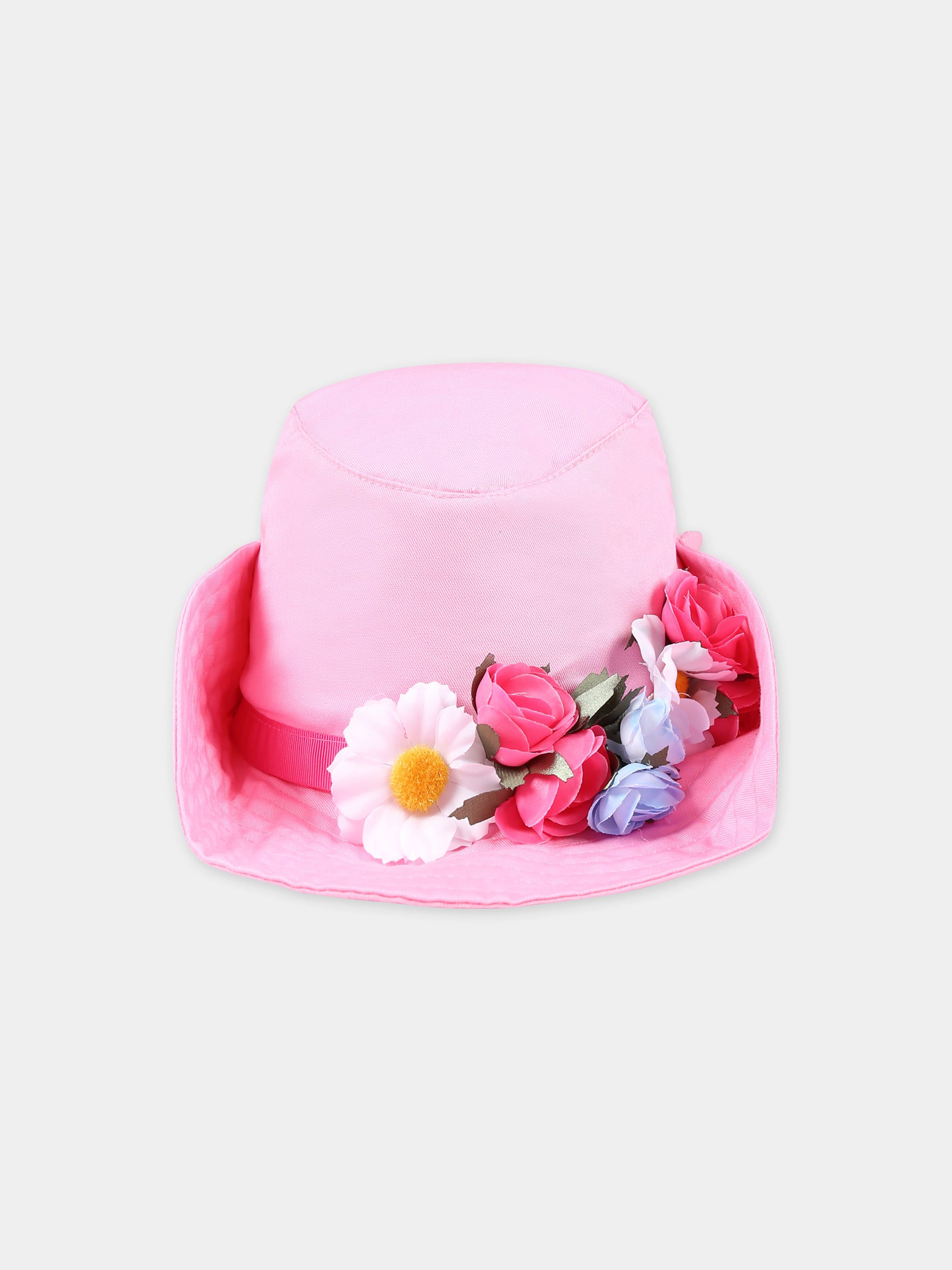 Cappello rosa per bambina con fiori,Monnalisa,19C000 3083 0090