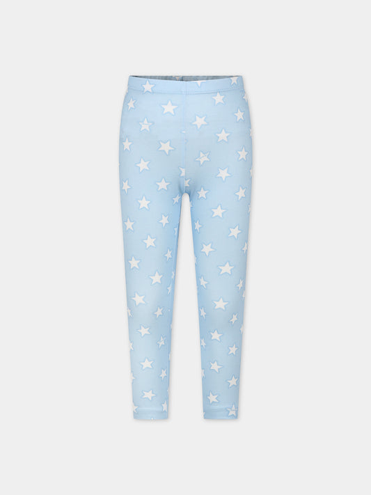 Leggings celesti per bambina con stelle,Monnalisa,11C406 3623 0058