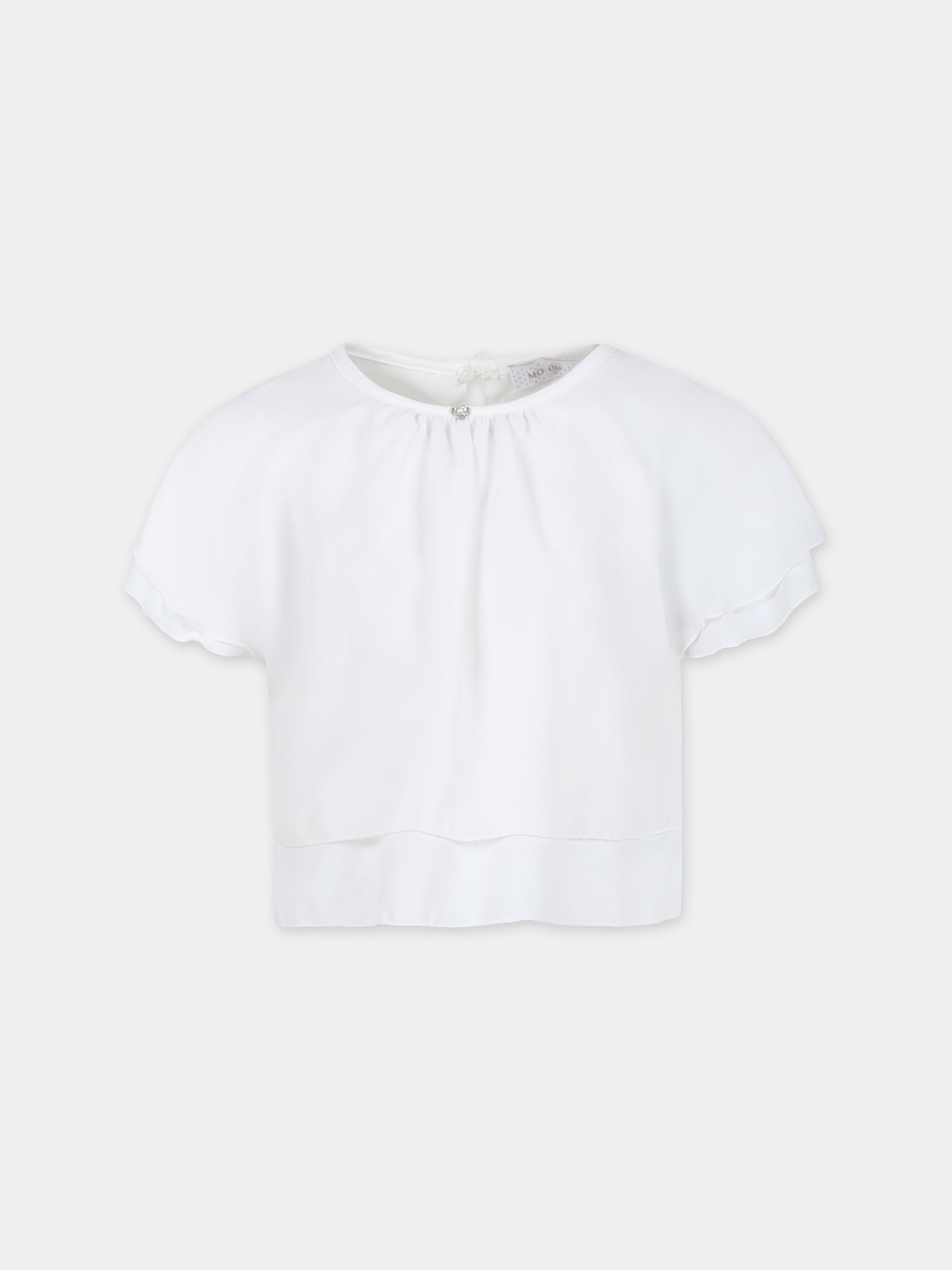 Top bianco per bambina con fiocchetti,Monnalisa,71C604 3113 0001