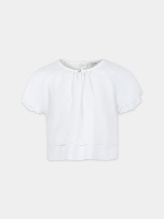 Top bianco per bambina con fiocchetti,Monnalisa,71C604 3113 0001