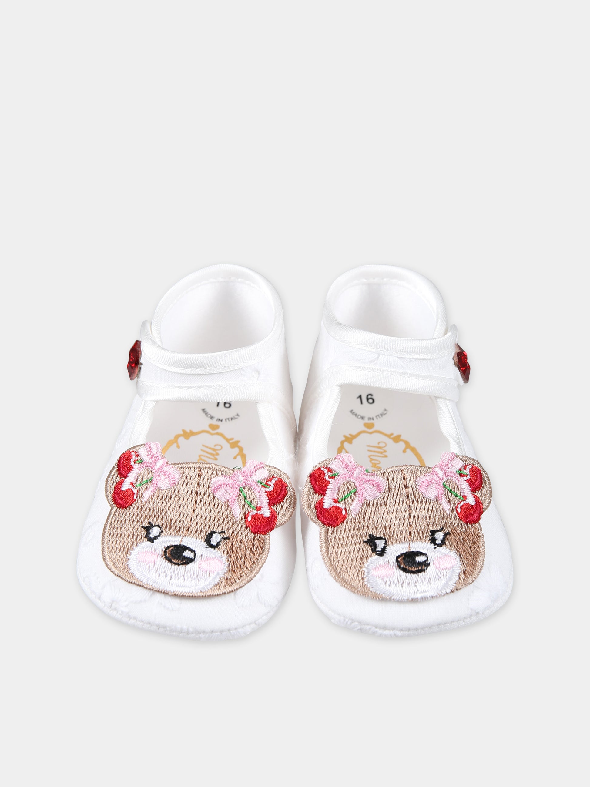 Ballerine bianche per neonata con orsetto,Monnalisa,39C005 3941 0099