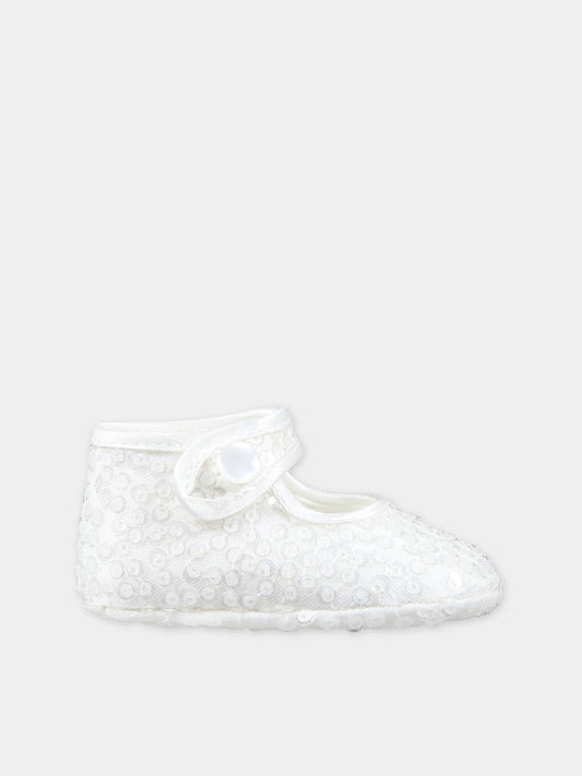 Ballerine bianche  per neonata con paiettes,Monnalisa,73C002 3901 0001
