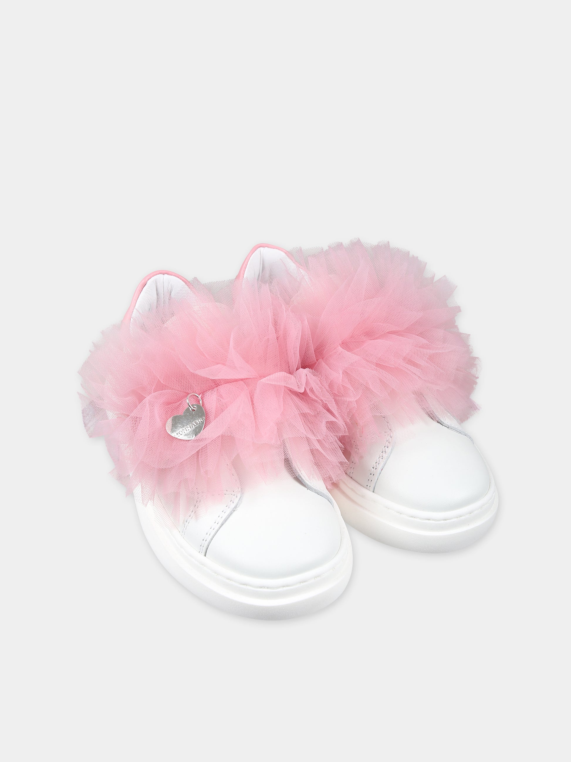 Sneakers basse rosa per bambina con tulle,Monnalisa,87C006 3739 9990