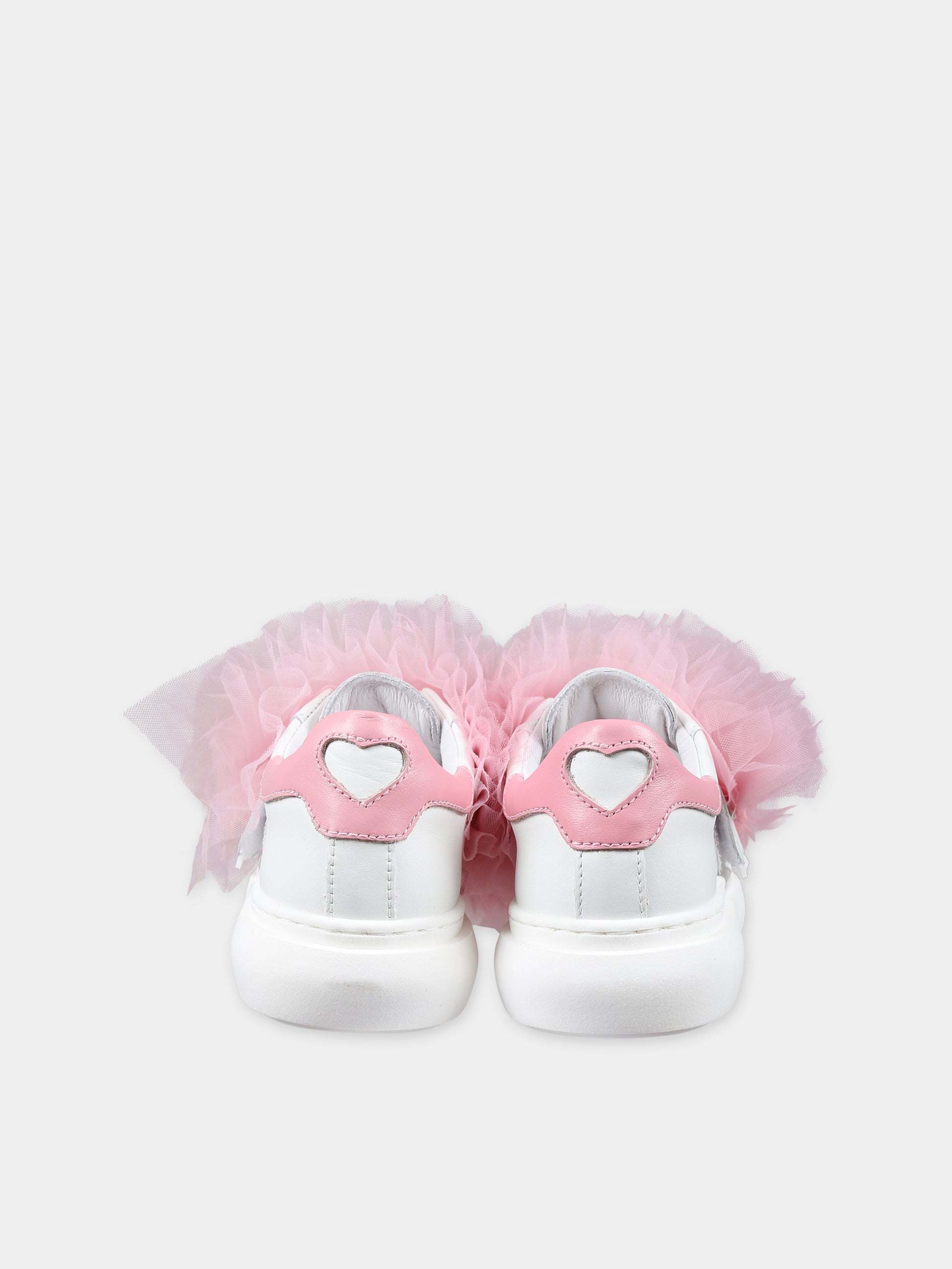 Sneakers basse rosa per bambina con tulle,Monnalisa,87C006 3739 9990