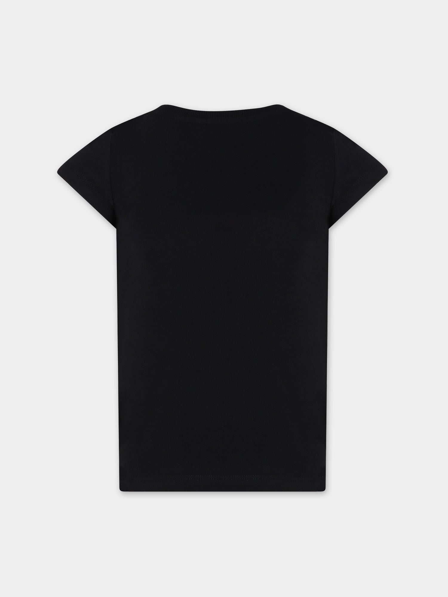T-shirt nera per bambina con logo,Moschino Kids,H1M042 LBA00 60100