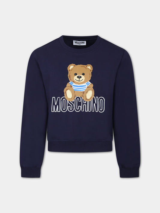 Felpa blu per bambina con Teddy Bear e logo,Moschino Kids,HCF02M LDA00 40016