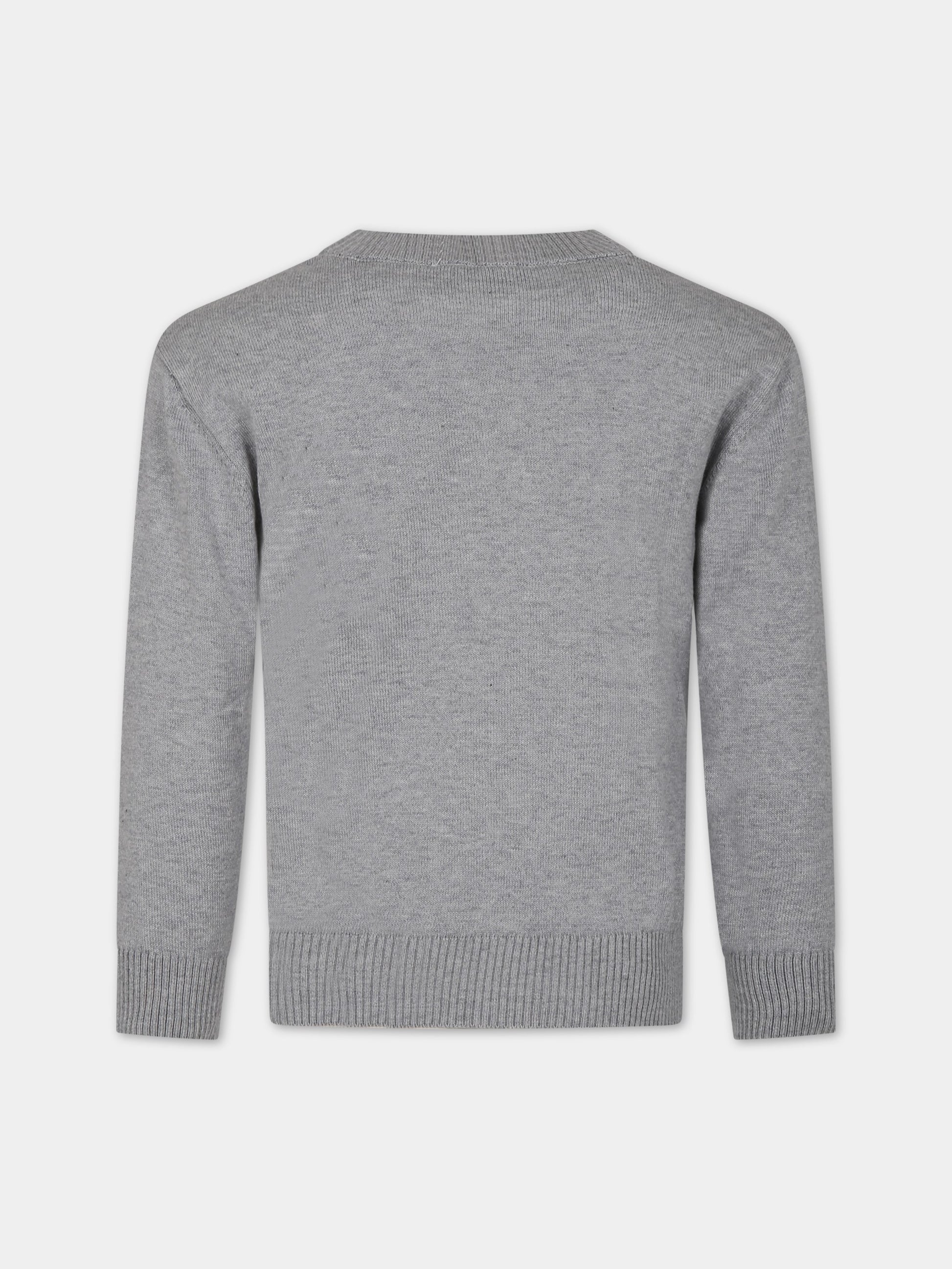 Maglione grigio per bambini con Teddy bear e logo,Moschino Kids,HPW00J LHE13 60926