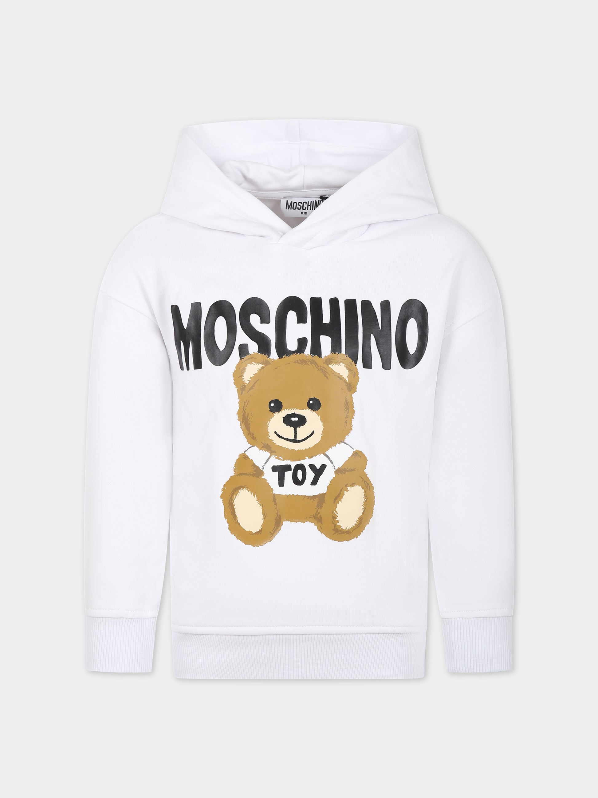 Felpa bianca per bambini con Teddy Bear e logo,Moschino Kids,HQF03X LCA32 10101