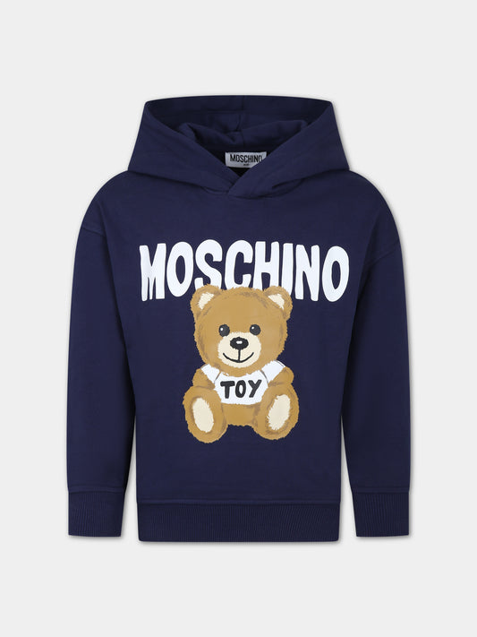 Felpa blu per bambini con Teddy Bear e logo,Moschino Kids,HQF03X LCA32 40016