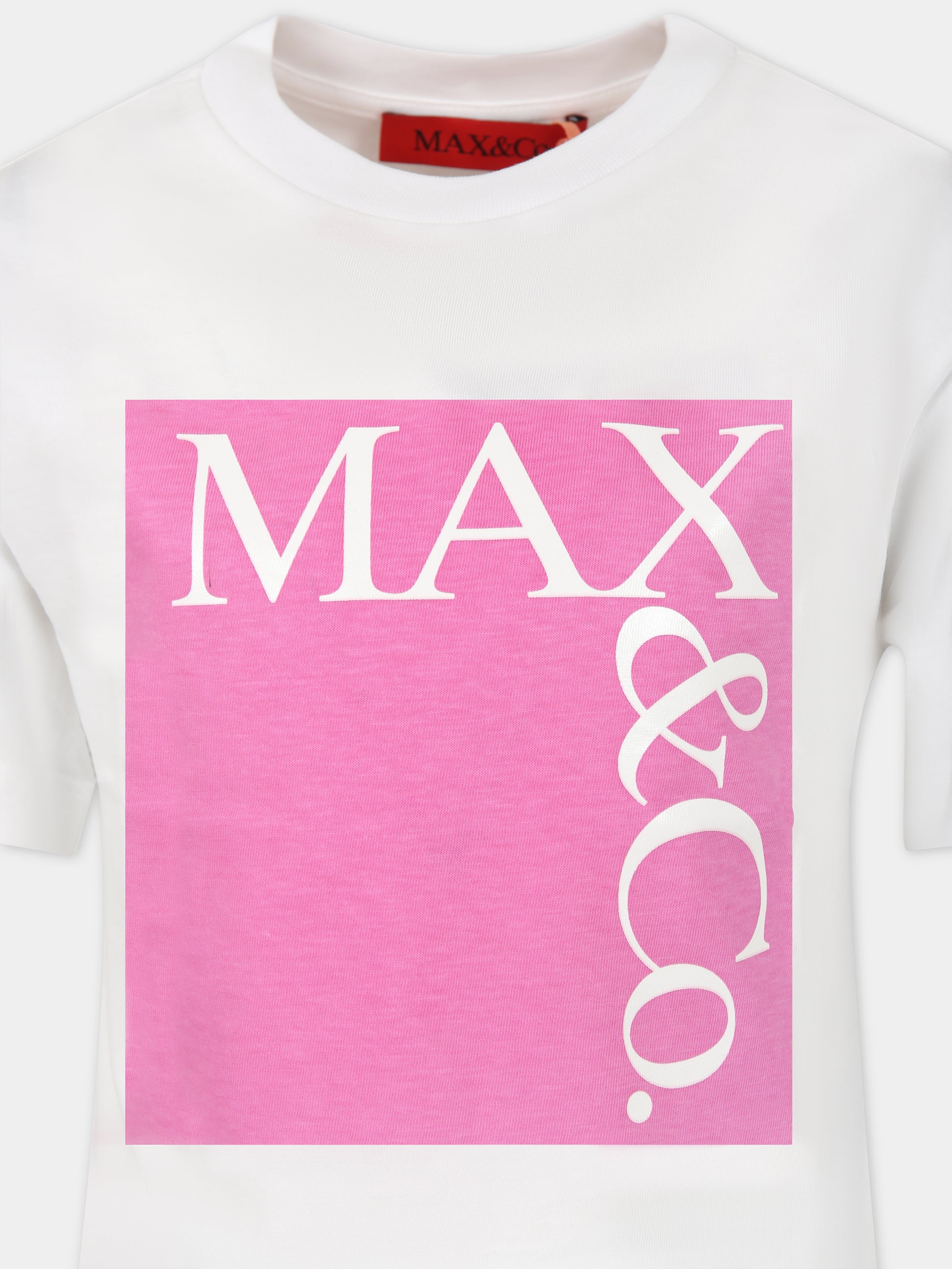 T-shirt bianca per bambina con logo,Max&co.,MX0005 MX014 MAXT1F MX10A