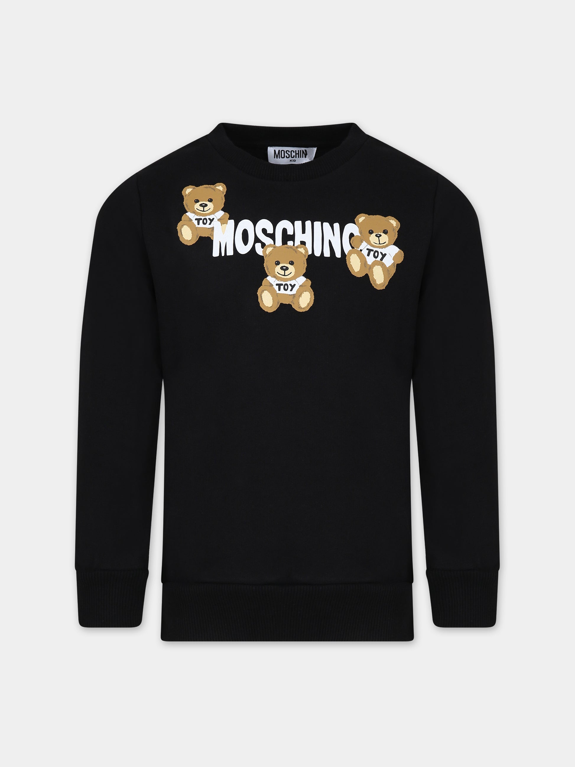 Felpa nera per bambini con Teddy Bears e logo,Moschino Kids,HUF07E LCA32 60100