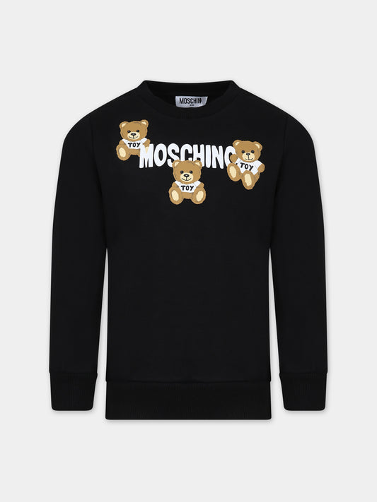 Felpa nera per bambini con Teddy Bears e logo,Moschino Kids,HUF07E LCA32 60100