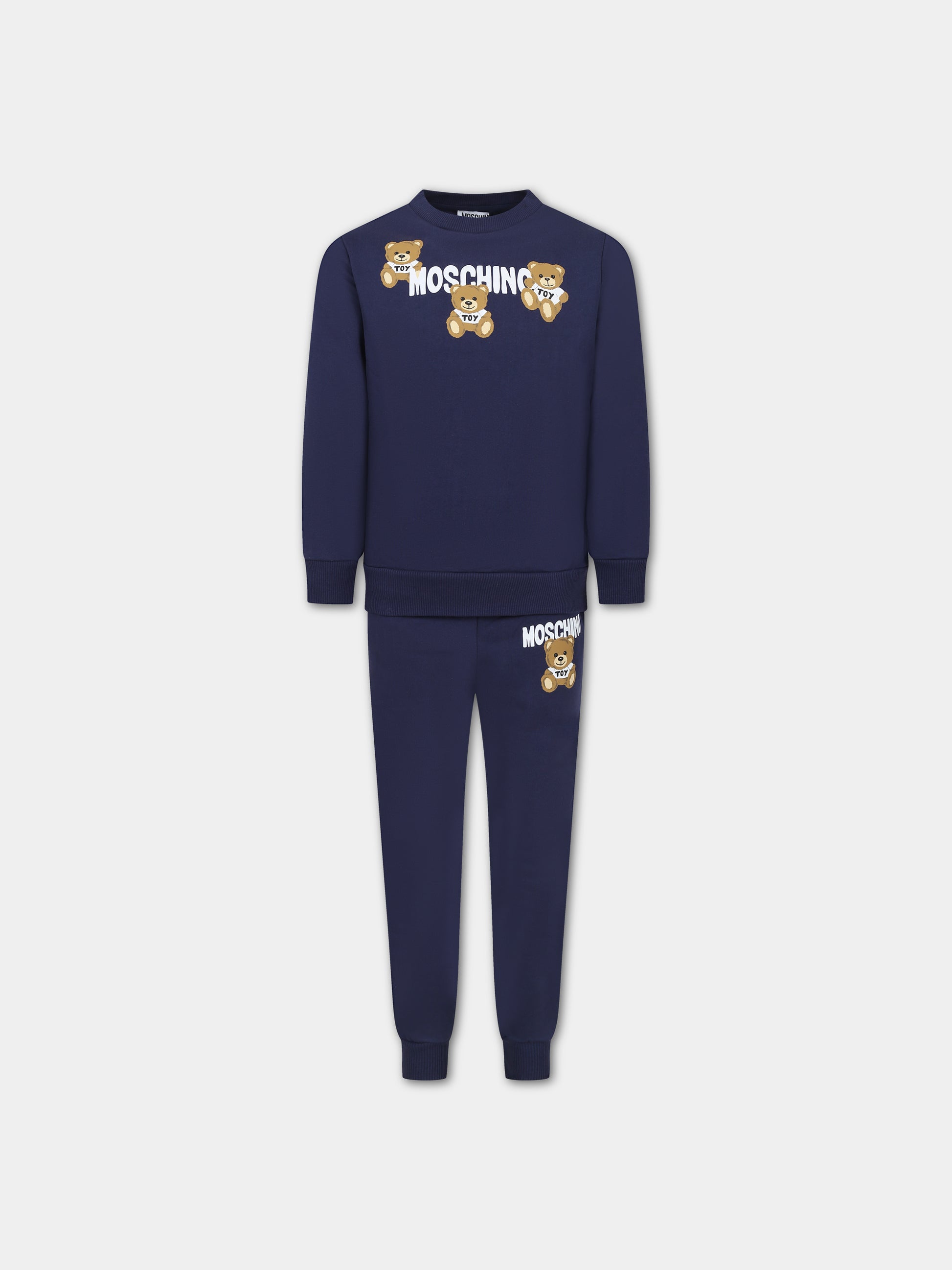 Completo blu per bambini con Teddy Bears e logo,Moschino Kids,HUK03E LCA32 40016